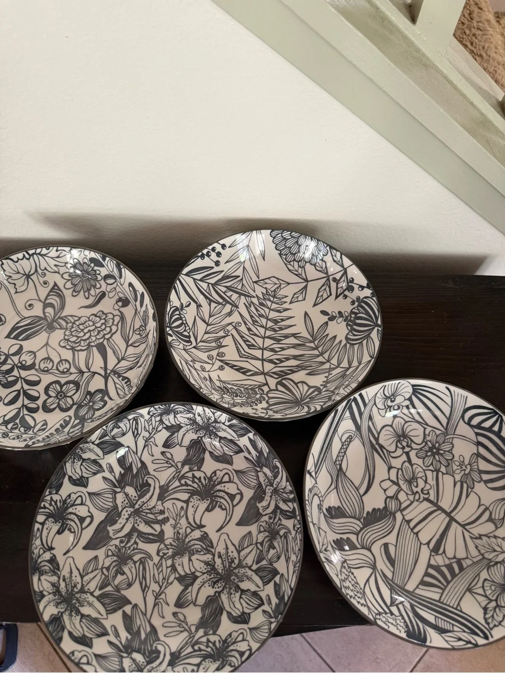 Decorative Floral Ceramic Bowl - grey  and White
